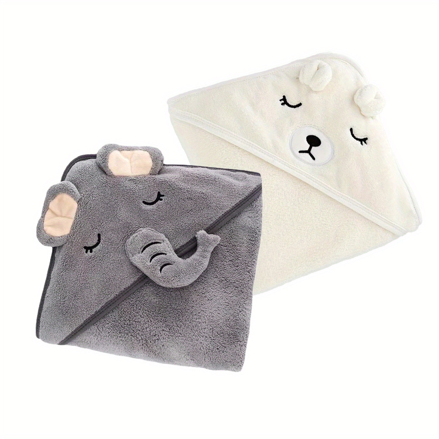 2-Pack Hooded Cartoon Baby Bath Towels Soft Hypoallergenic with Bandanas