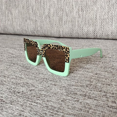 Leopard Print Frame Sun Protection Sunglasses for Teens