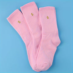 3 Pairs Money Print Socks Comfy & Breathable Mid Tube Socks