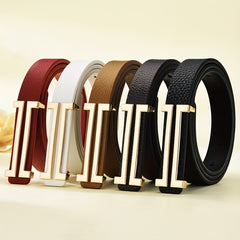 Geometric Long Buckle PU Belt Solid Casual Thin Belt for Women