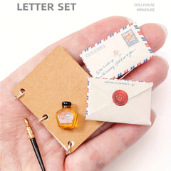 1:6 Dollhouse Retro Letter Set Fountain Pen Ink Notebook Envelope