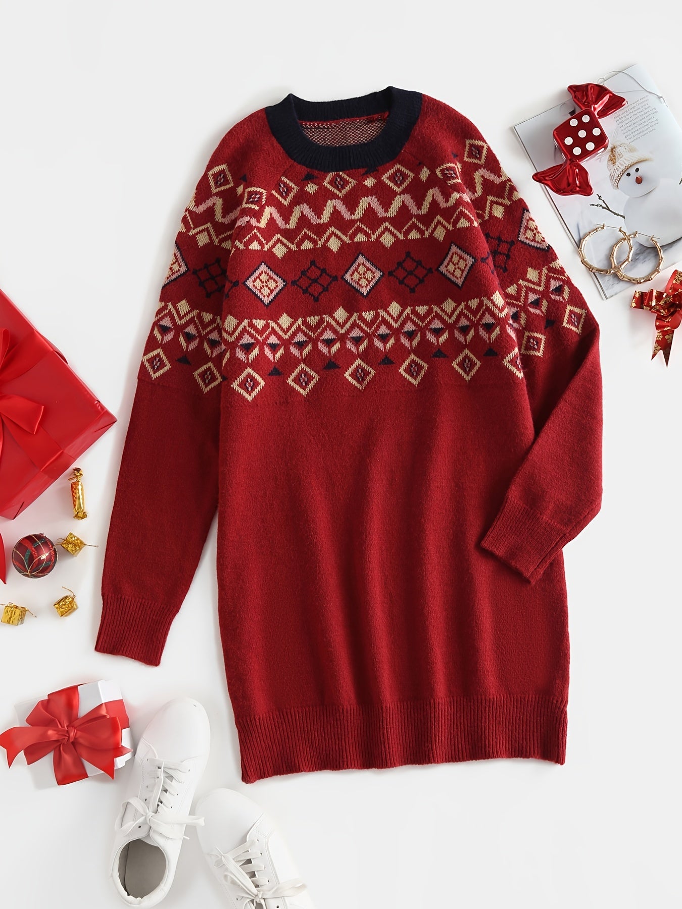 Oversized Jacquard Sweater Women's Casual Sweater