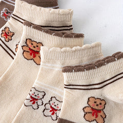 5 Pairs Bear Print Socks Low Cut Ankle Socks Women's Stockings