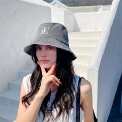 Embroidery Denim Bucket Hat Washed Distressed Vintage Basin Hat