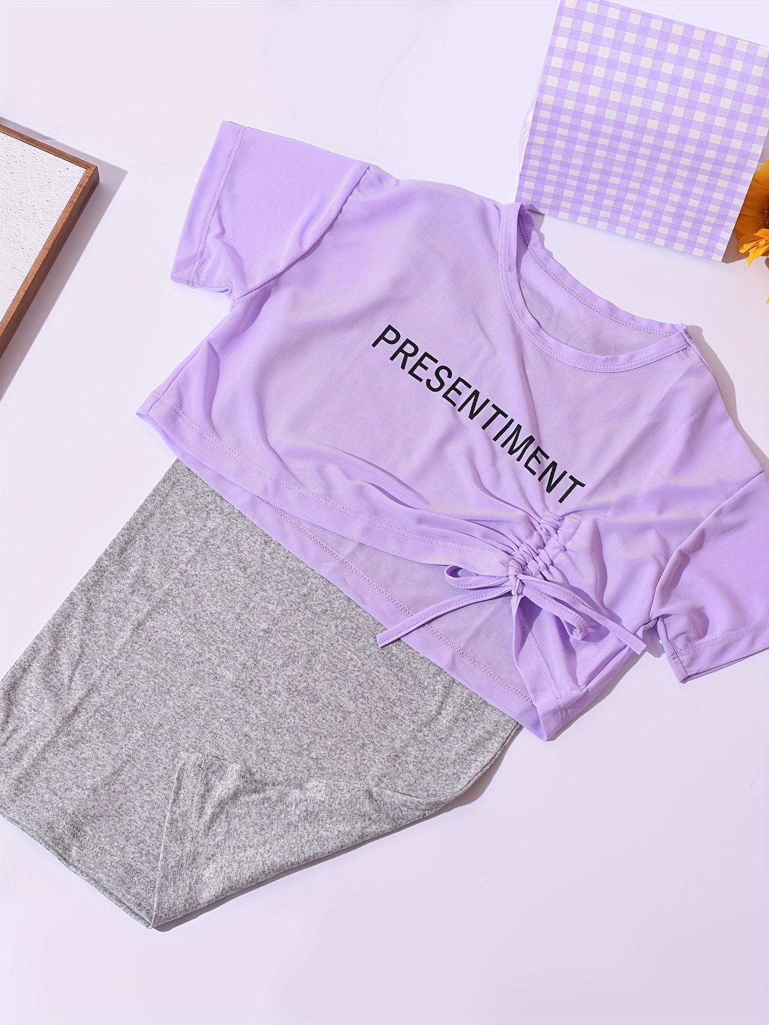 Girls Drawstring Cover Up T Shirt And Tank Dress Set