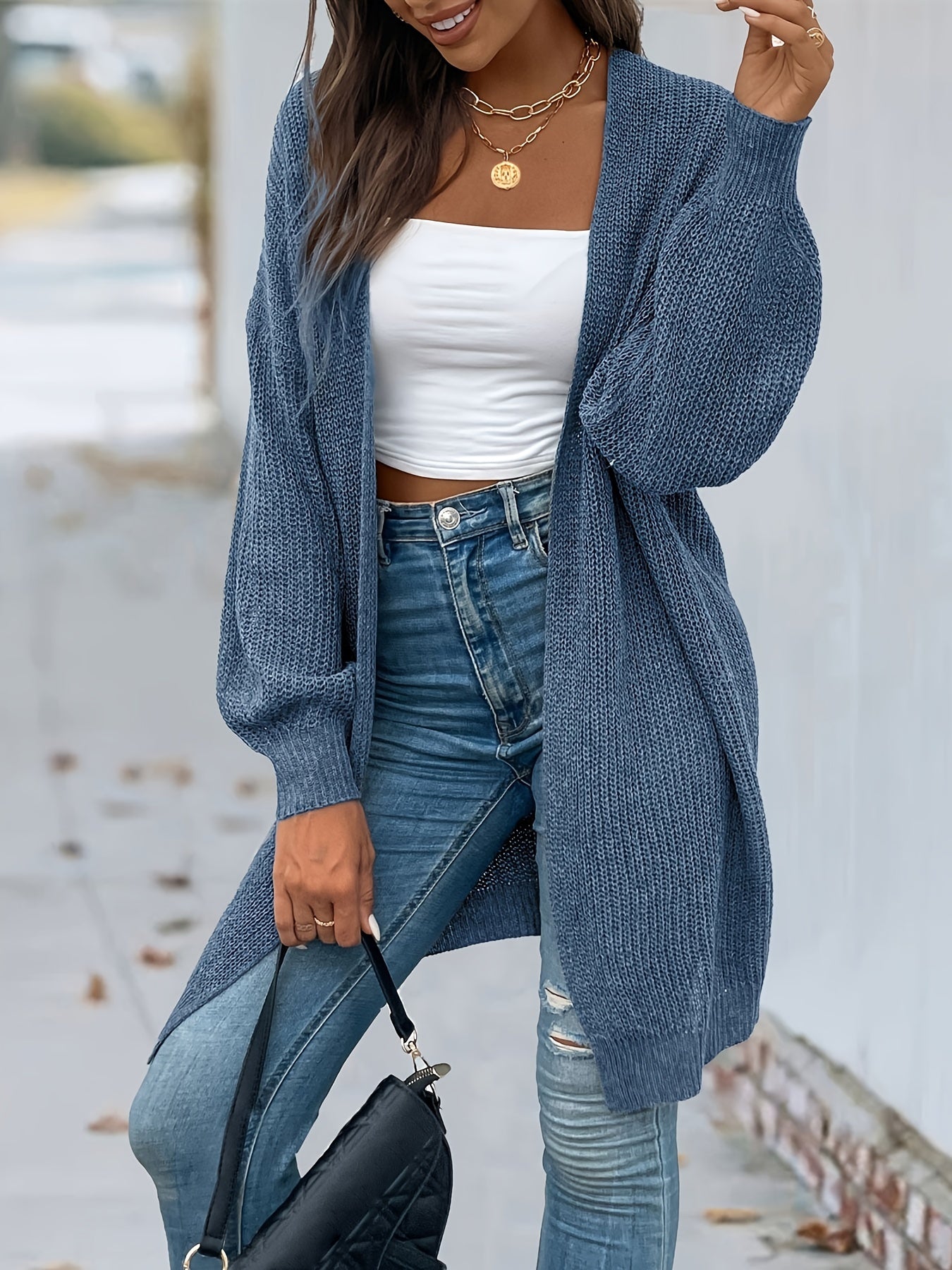 Vintage Open Front Cardigan Long Sleeve Sweater