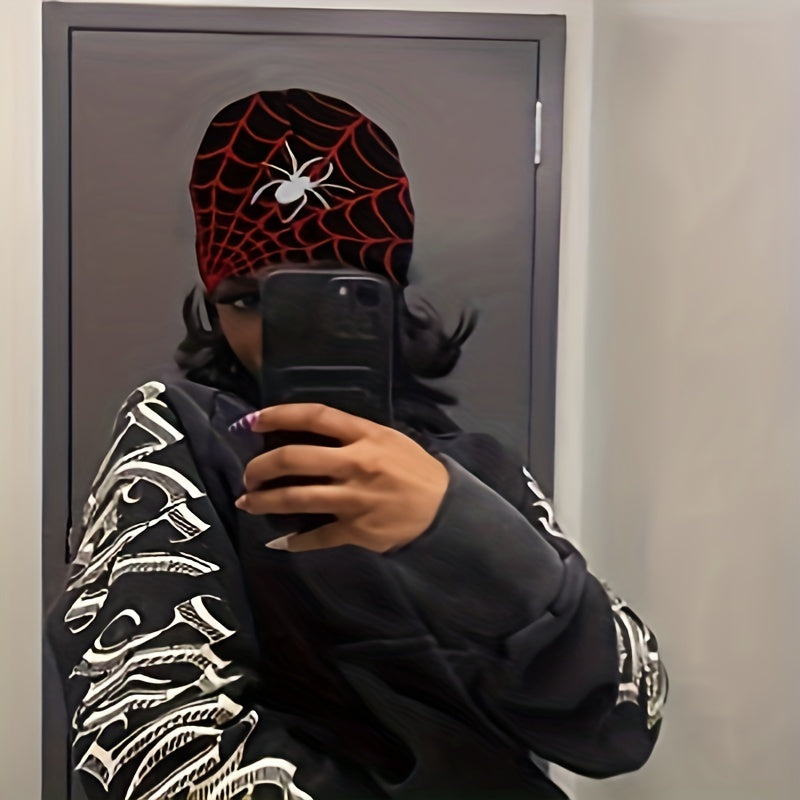 Hip Hop Spider Jacquard Beanie Gothic Unisex Skull Cap Y2K