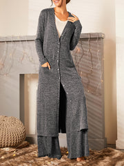  Solid Cardigan & Pants 2 Piece Set