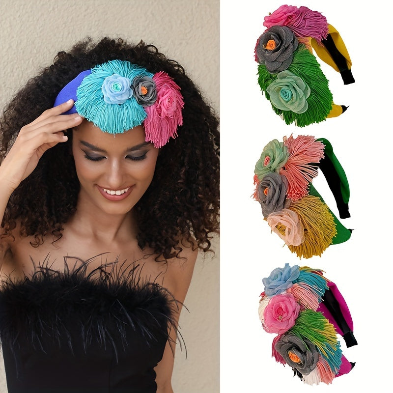 Colorful Boho Tassel Flower Headband for Women