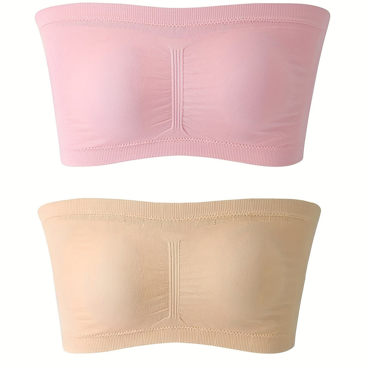 2 Pack Plus Size Tube Bra Set Women's Solid Wireless Removable Pad