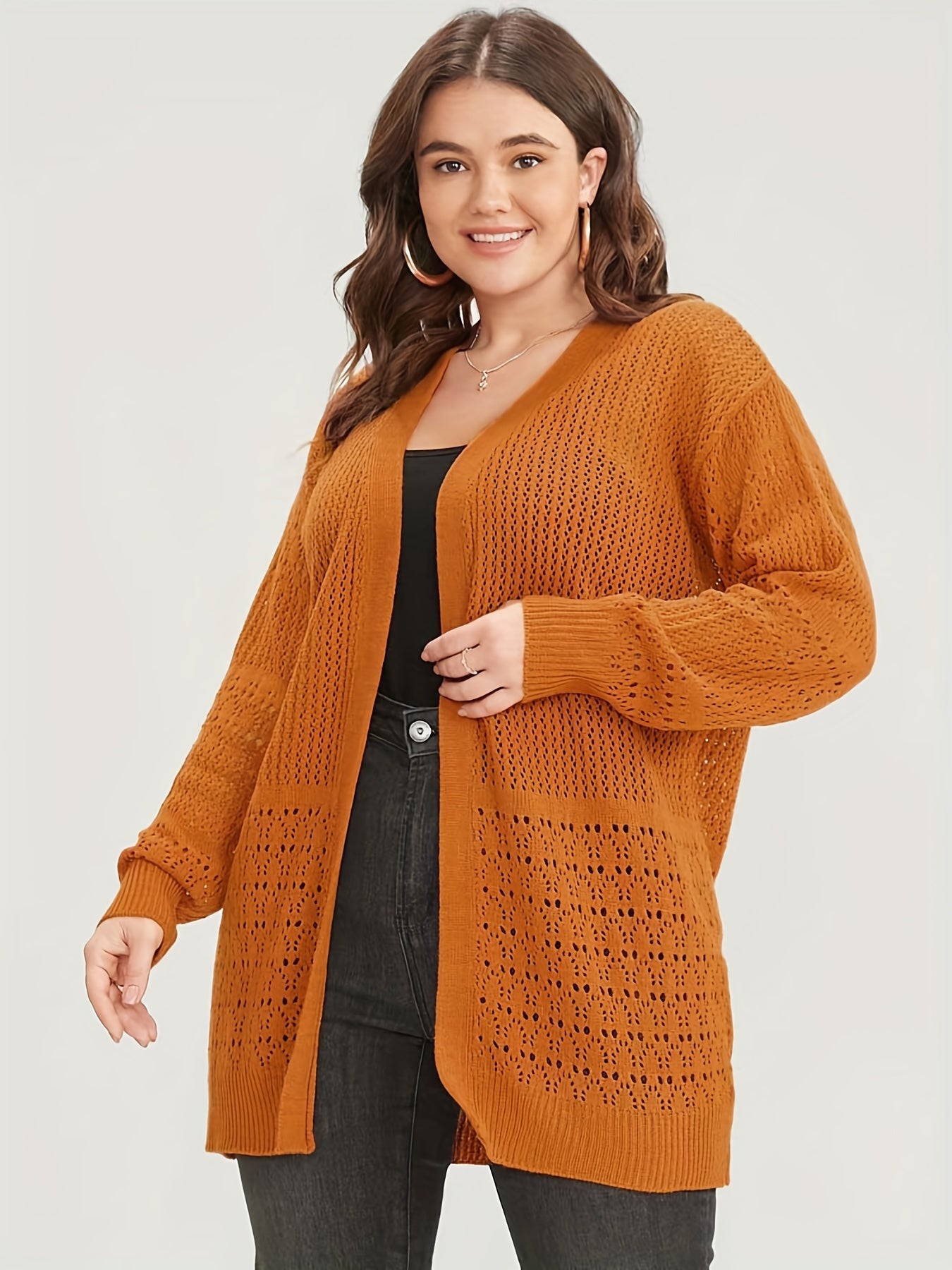  Hollow Out Long Sleeve Knitted Cardigan