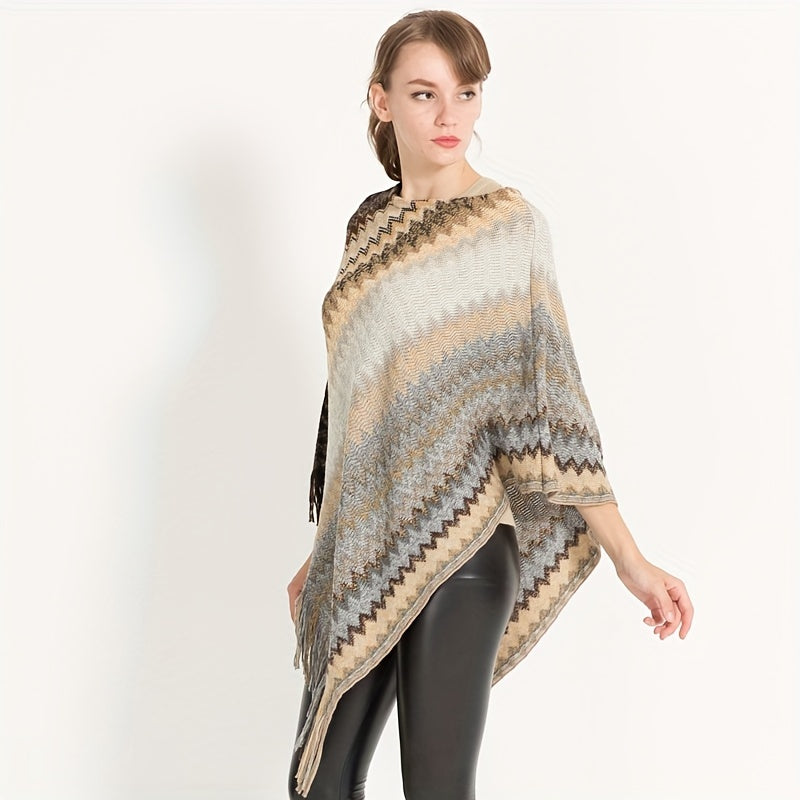 Bat Sleeve Pullover Striped Shawl Knit Wrap for Women