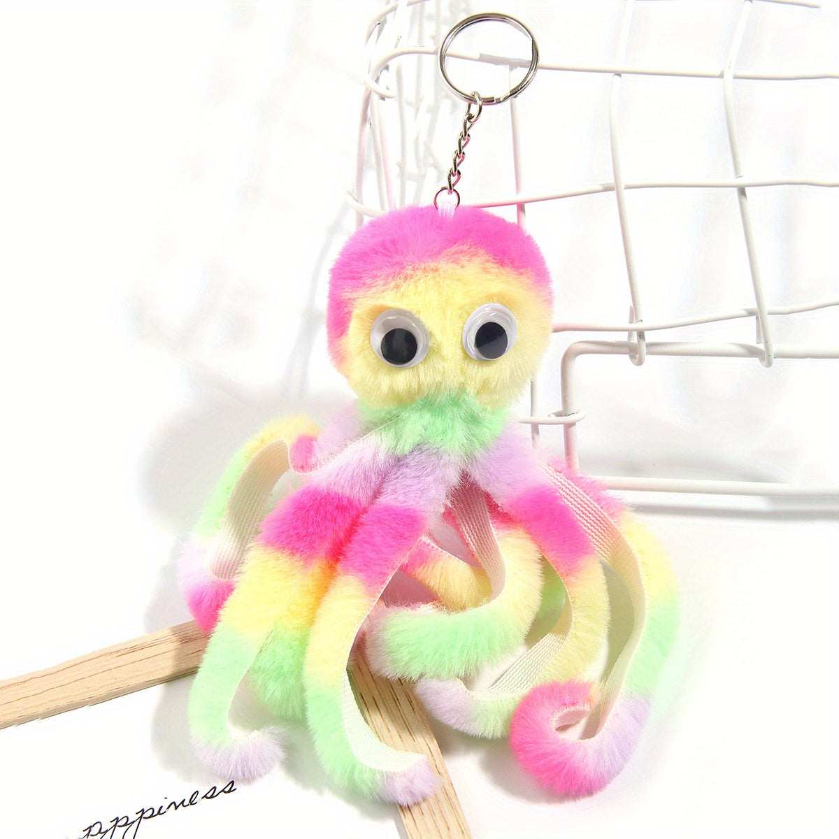 Colorful Stripe Octopus Hair Ball Keychain Female Funny Keychain Pendant