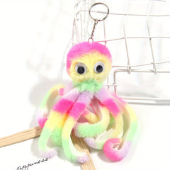 Colorful Stripe Octopus Hair Ball Keychain Female Funny Keychain Pendant