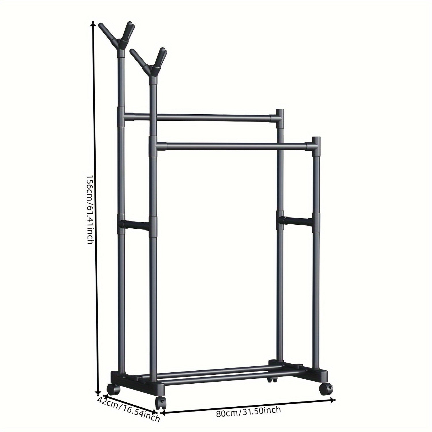 Double Pole Coat Rack With Pulley 2 Layer Clothes Rack Standing Coat Rack