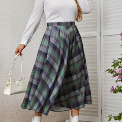  Retro Skirt Women's Plus Plaid Elastic A line Skirt