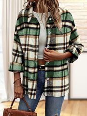  Plaid Long Sleeve Button Up Tunic Top