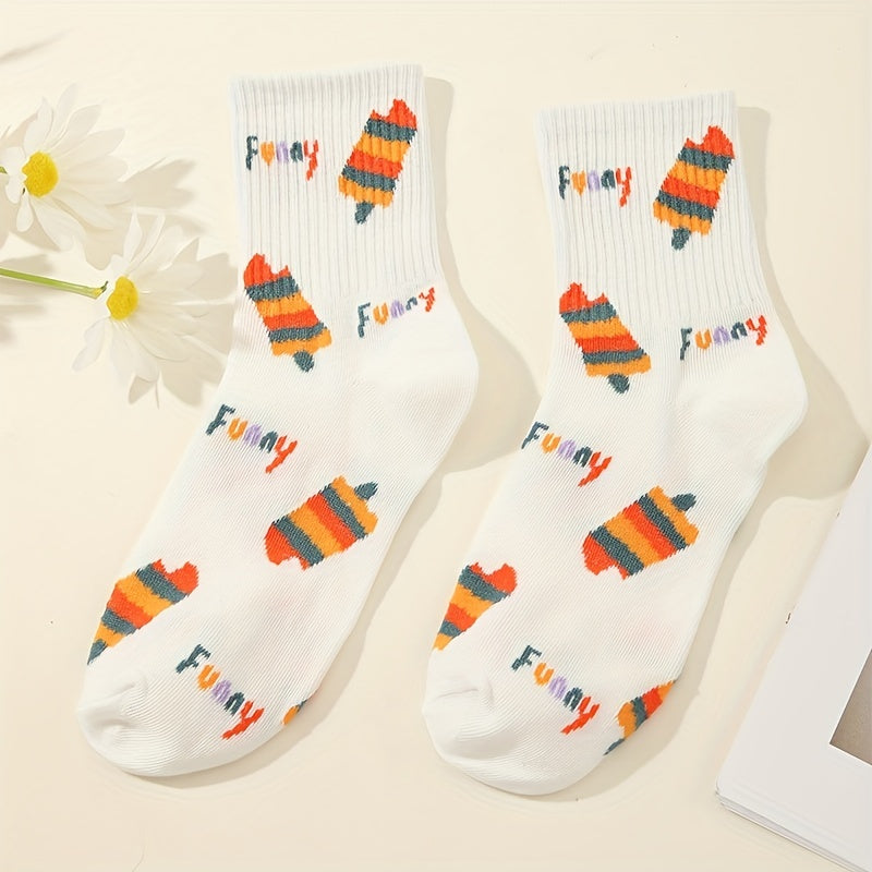 6 Pairs Cartoon Rainbow Socks Women's Stockings