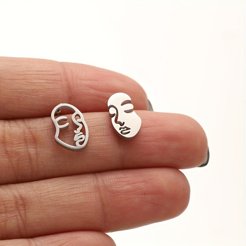 Hollow Face Stud Earrings Funny Artistic Face Stainless Steel Jewelry