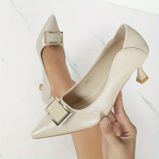Women's Pointed Toe Court Pumps Buckle Slip On Heels Office Dress Shoes