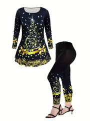  2 Piece Set Women's Floral Top & Denim Leggings Outfits