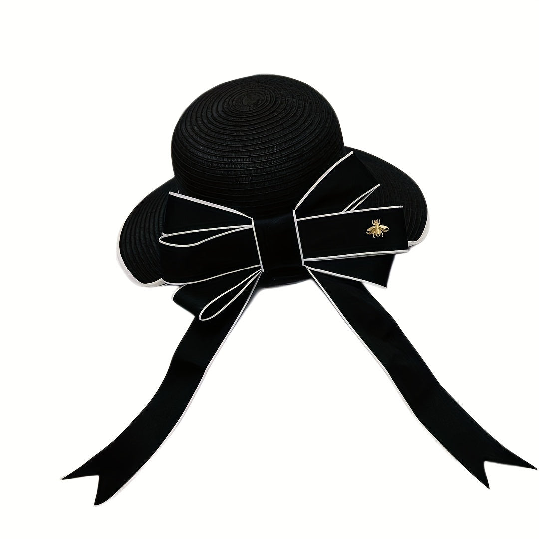 Cute Bowknot Sun Hat UV Protection Beach Straw Hat for Women