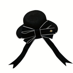 Cute Bowknot Sun Hat UV Protection Beach Straw Hat for Women