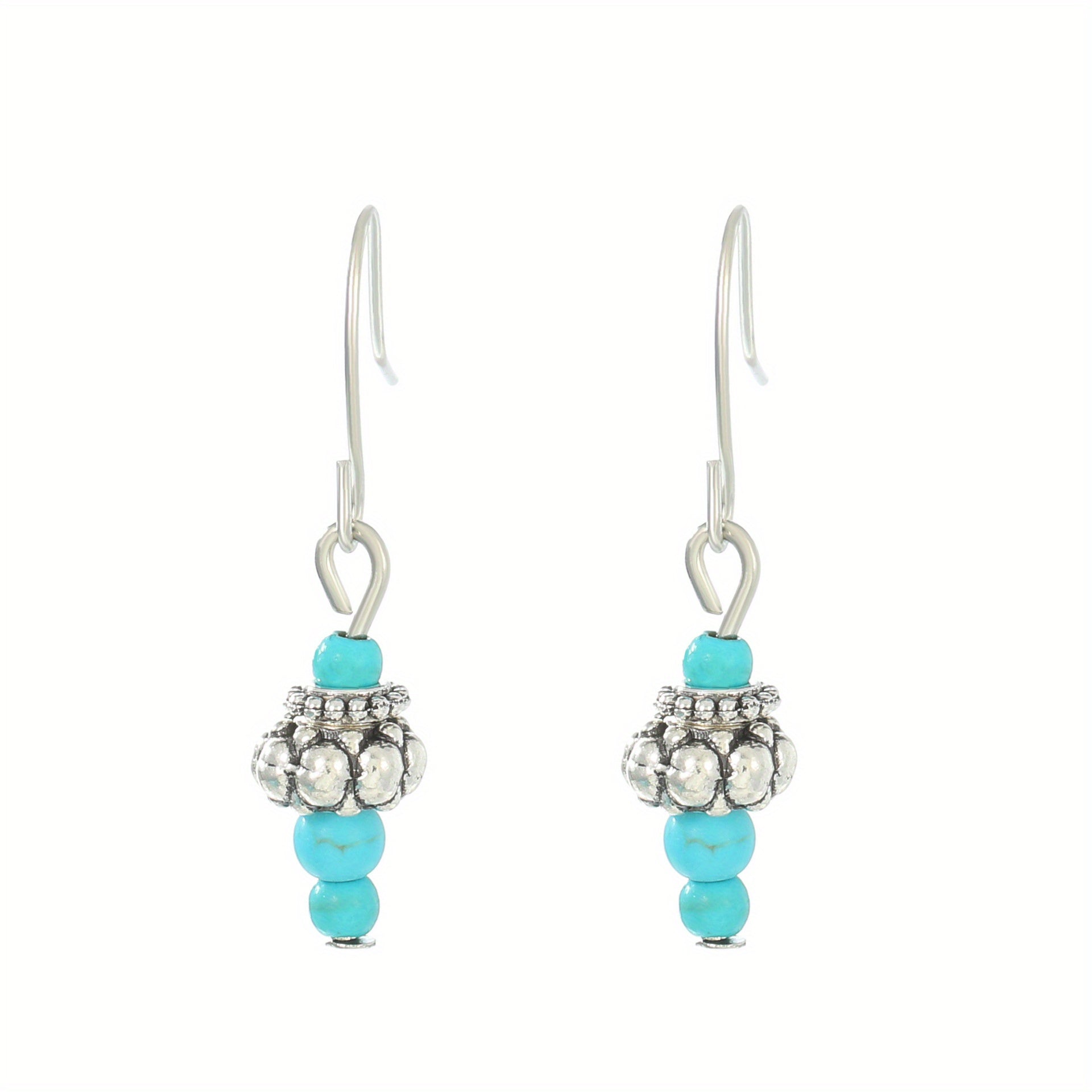 Turquoise Bohemian Hook Earrings Silver Plated Jewelry