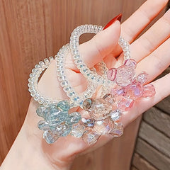 Crystal Bear Decor Spiral Hair Tie Holographic Hair Rope Elastic Ponytail Holder