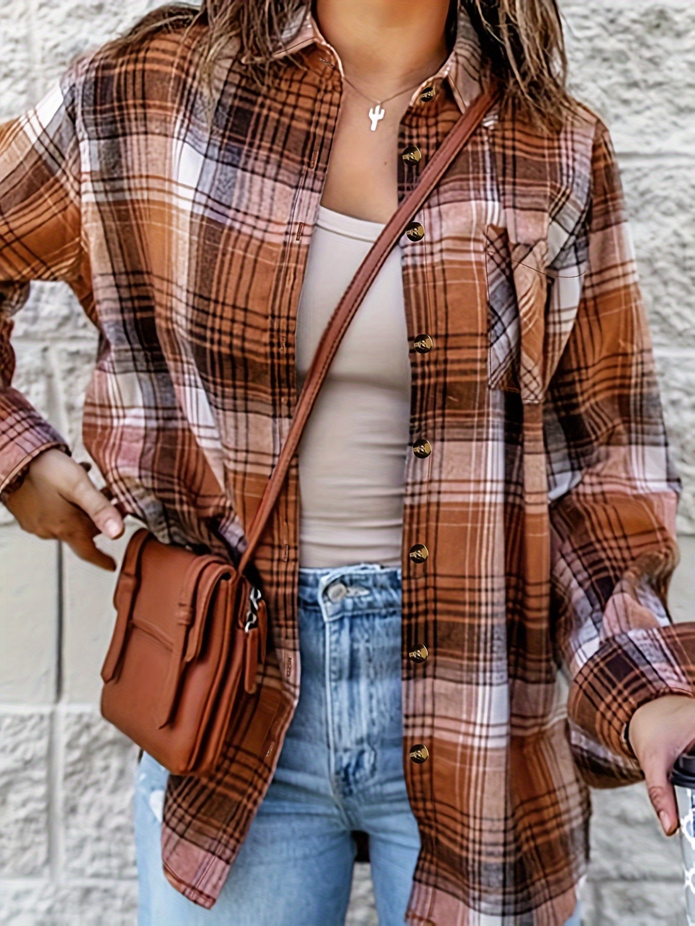  Plaid Print Long Sleeve Button Up Shirt