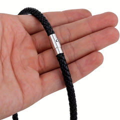 Braided Leather Cord Necklace with Magnet Clasp