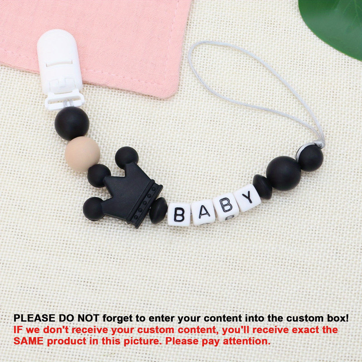 Personalized Silicone Crown Pacifier with Anti Drop Chain - Easter Gift