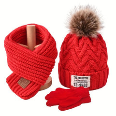 Kids 3pcs Set Plus Velvet Knitted Hat Scarf Gloves