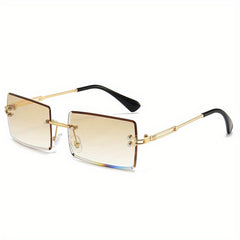 Square Gradient Lens Sunglasses Mod Metal Hollow Temple Glasses