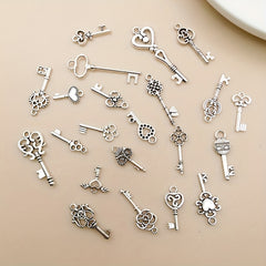 20pcs Antique Silver Key Shape Charms Pendants for DIY Necklace Bracelets