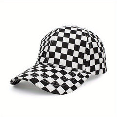 Men's Checkerboard Baseball Cap Soft Top Summer Sun Hat