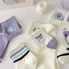 5 Pairs Floral & Heart Print Socks Women's Stockings