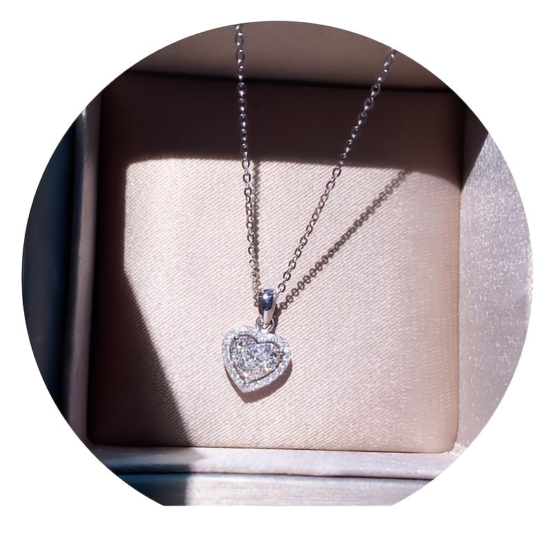 Crystal Pendant Necklace Silver Heart Chain Necklace for Women