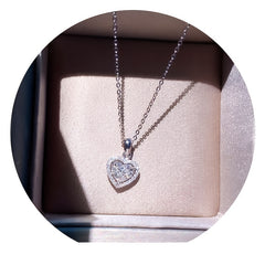 Crystal Pendant Necklace Silver Heart Chain Necklace for Women