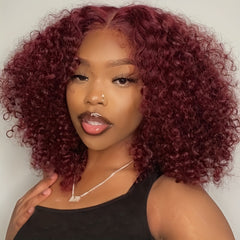 Burgundy Lace Front Human Hair Bob Wig 13x4 Short Curly