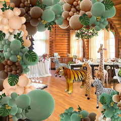142pcs Green Brown Balloon Garland Jungle Safari Wild Forest Balloon Arch