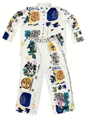 Women's Plus Graffiti Print Long Sleeve Shirt & Pants Set
