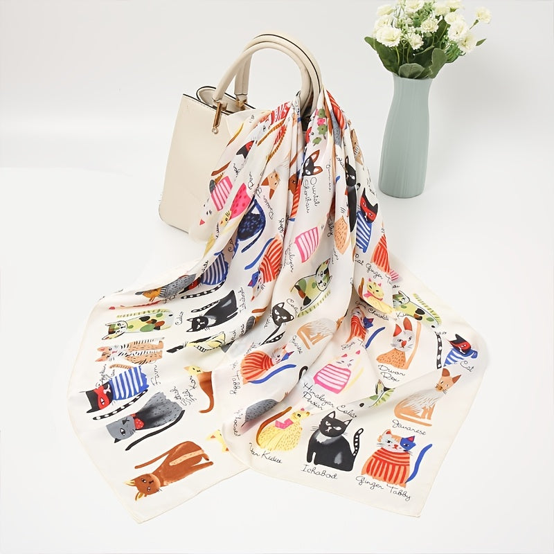 Cartoon Lady Silk Scarf Bandana Printed Thin Headscarf