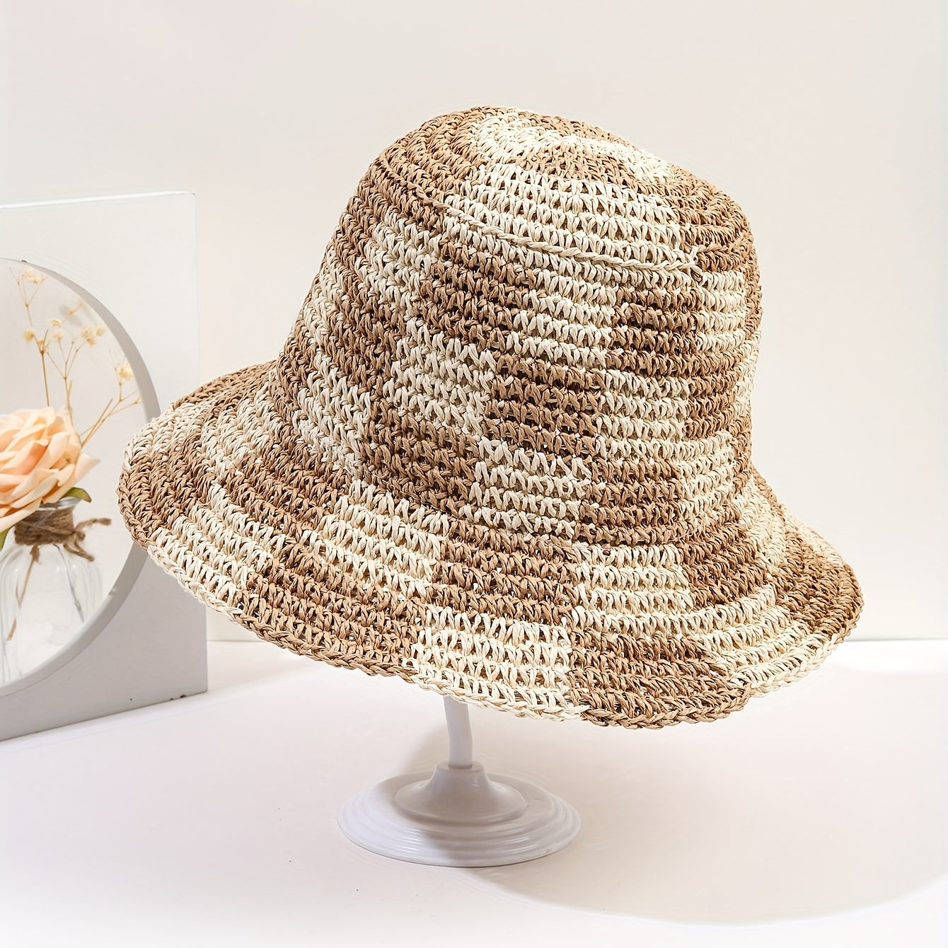 Crochet Bucket Hat Straw Sun Hat Breathable Travel Beach Hats