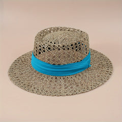 Straw Woven Flat Top Hat European American Style