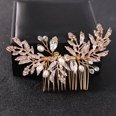 Rhinestone Bridal Hair Comb Clip Golden Hair Accessories For Brides