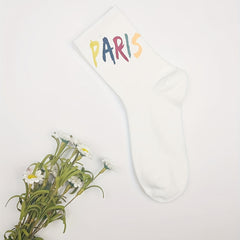 5 Pairs Letter Print Socks Comfy & Breathable Mid Tube Socks Women's Stockings