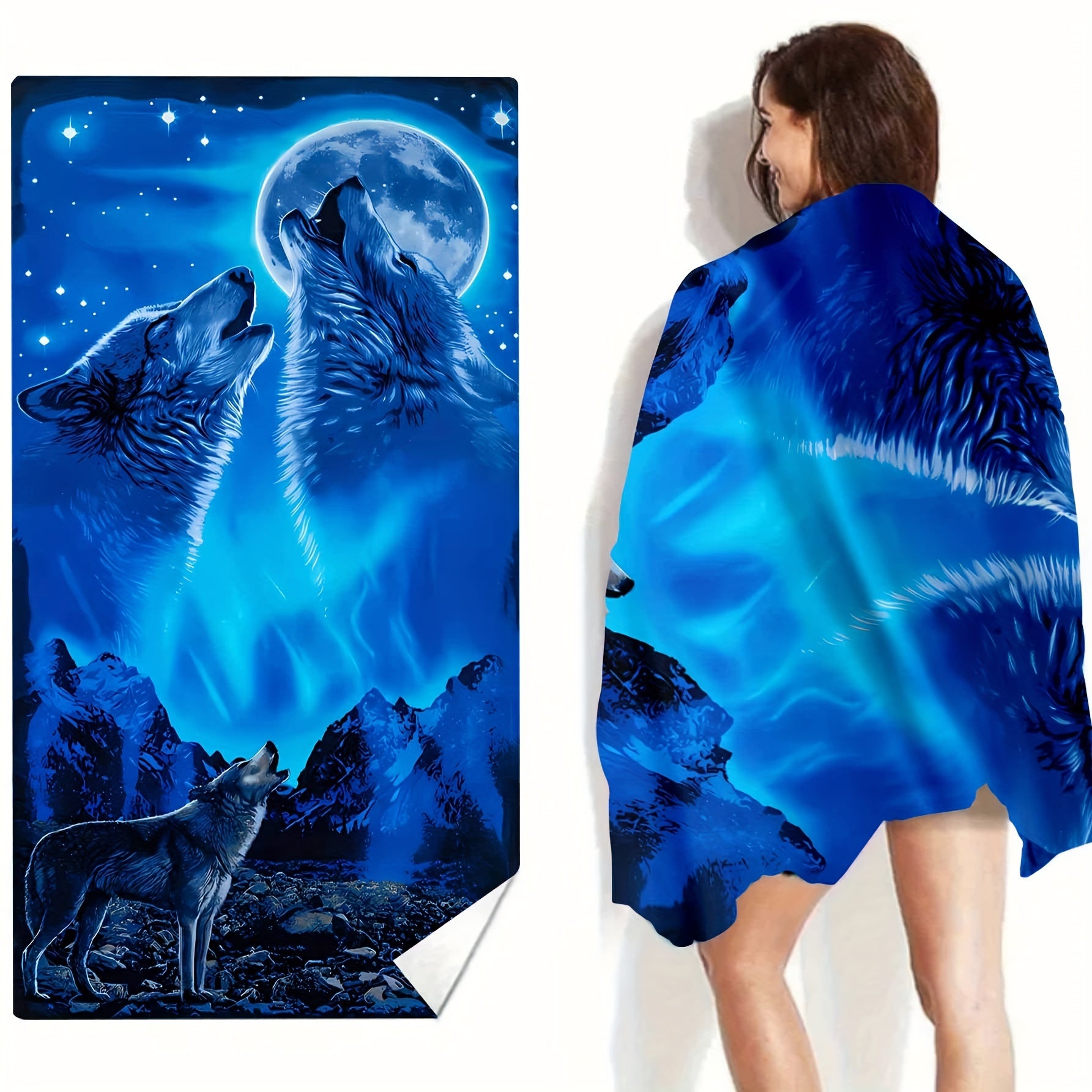 Wolf Pattern Beach Towel Fast Drying Lightweight