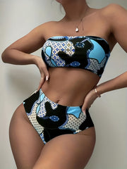 Geometric Bandeau Bikini Set High Cut Swimsuit