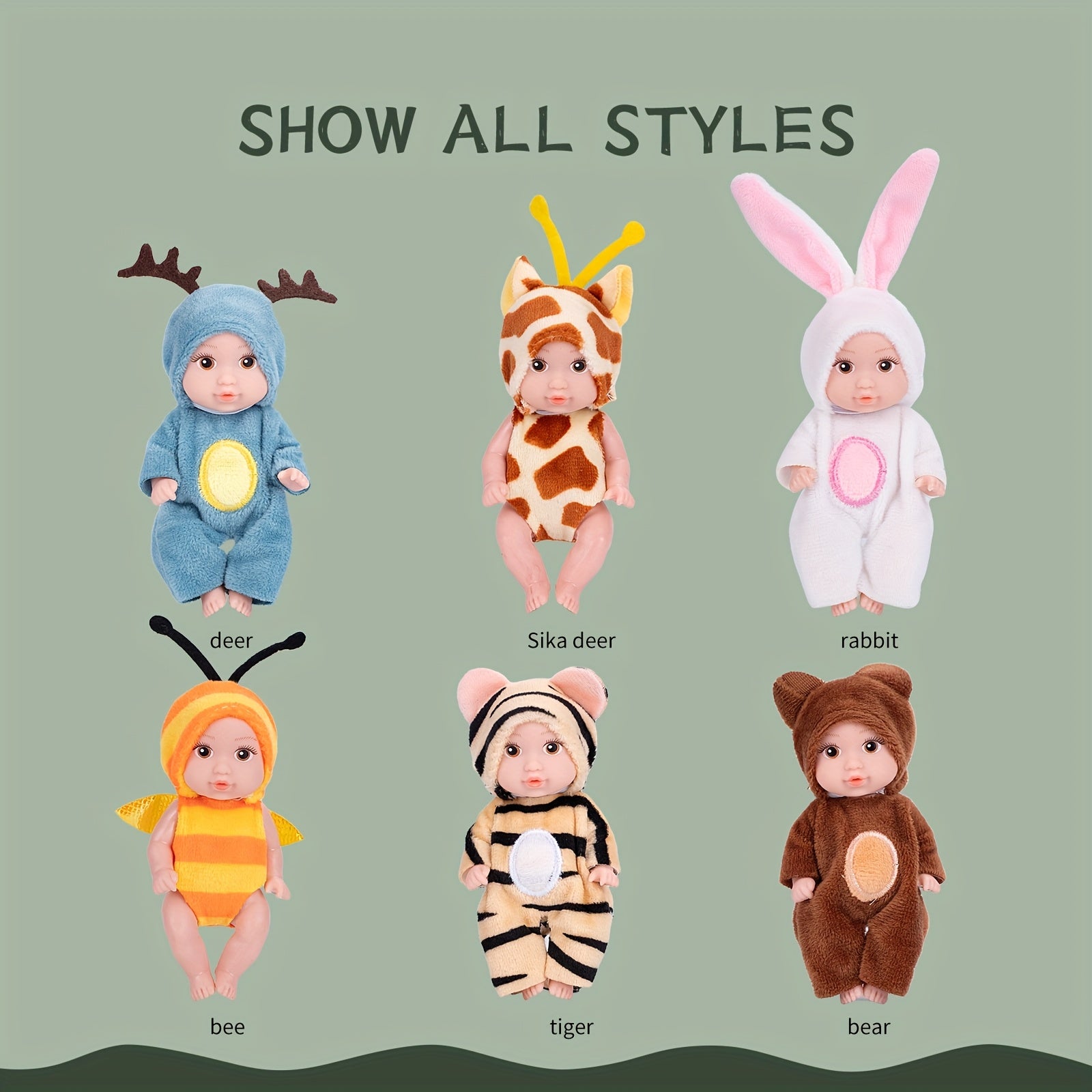 6pcs Baby Doll Set with Animal Outfits & Accessories for Kids Role Play